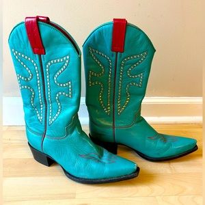 Frye Turquoise Red Daisy Duke Boots Size 7-8
